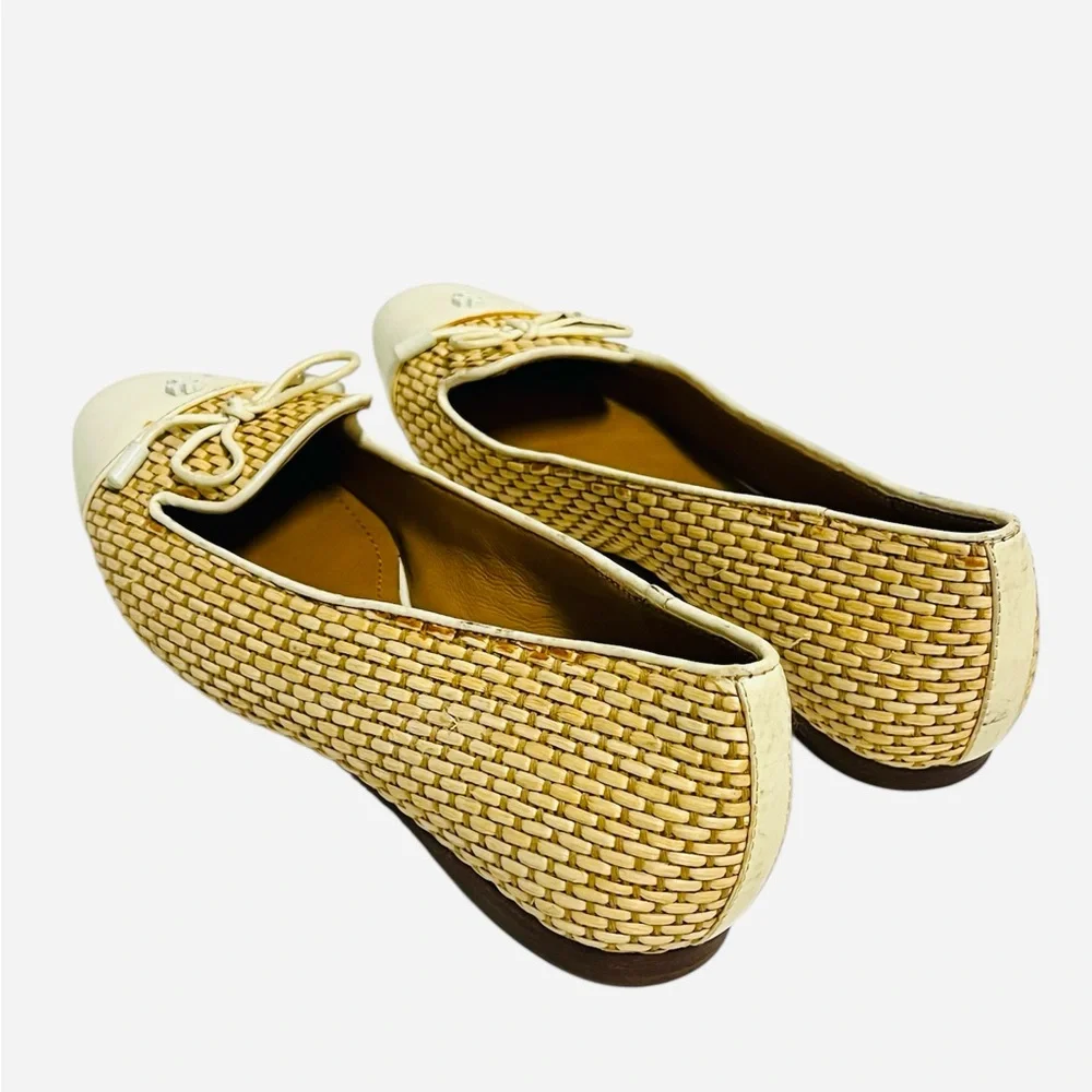 Tory Burch Flat Shoes Raffia Wedge Catherine Cap Toe Bone Women's Size 5M